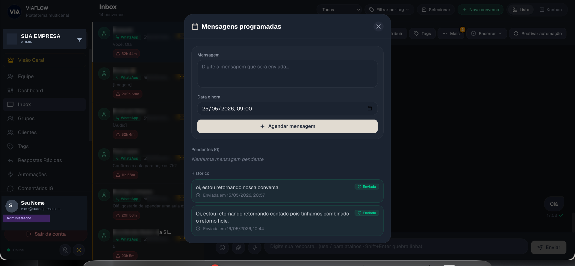 Agendamento de mensagens no VIA Flow