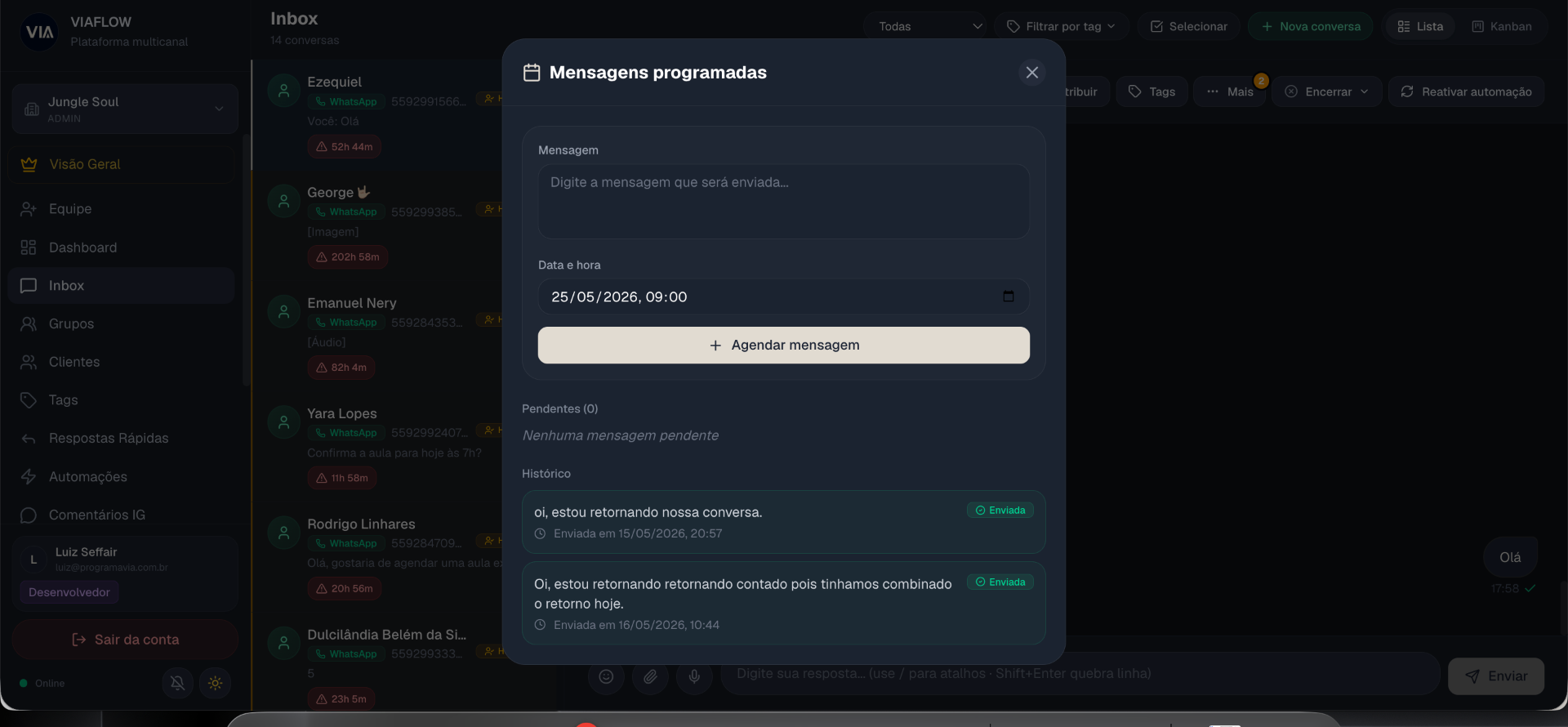 Agendamento de mensagens no VIA Flow