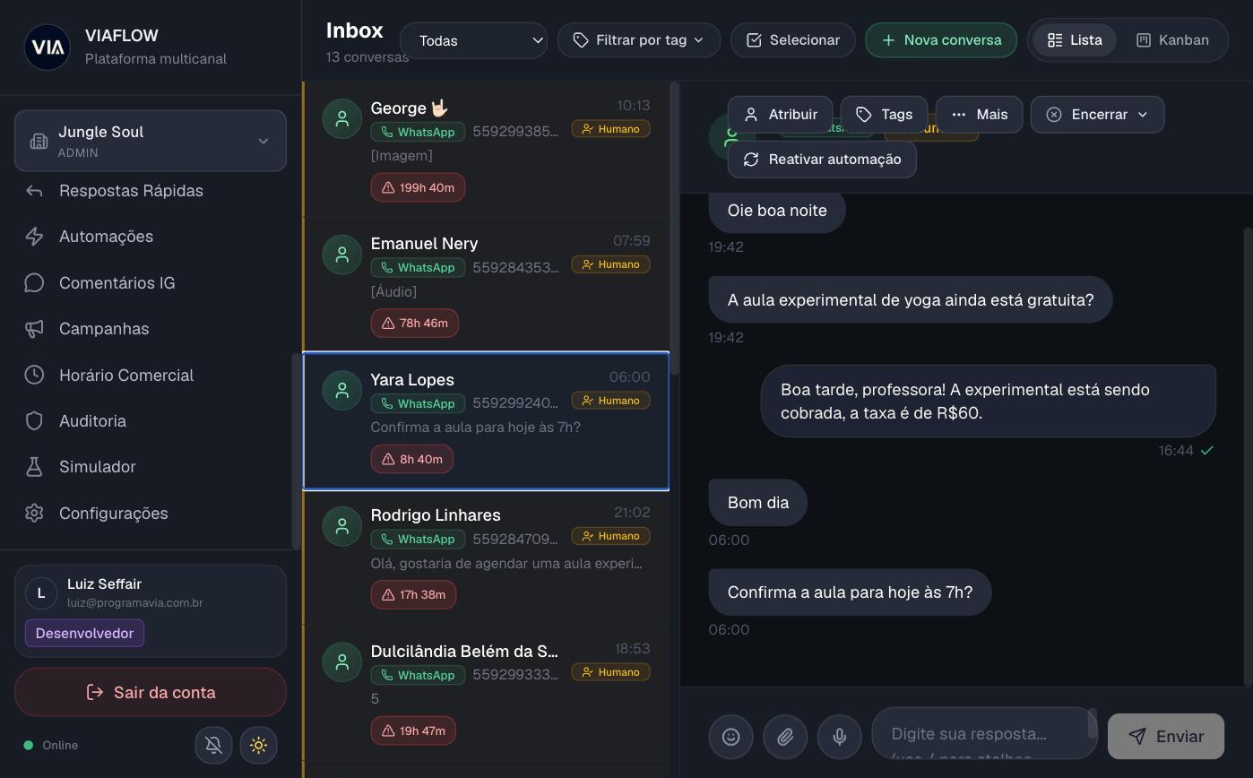 Inbox VIA Flow — conversas multicanal
